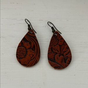 Leather Floral Teardrop Earrings